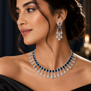 American diamond navy blue necklace | glorious jewels