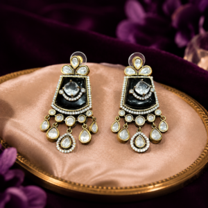 Antique Gold Black Meenakari & Uncut Diamond Look Drop Earrings