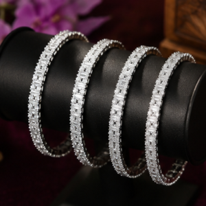 American Diamond Bangles, CZ Bangle Set, 4 Piece AD Bangles, Silver Plated Bangles