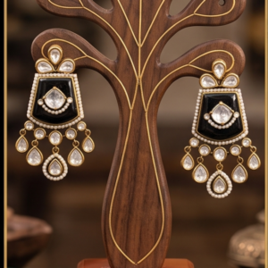 Regal Black Enamel & Kundan Statement Earrings