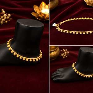 Pair of traditional gold-plated payal anklets with textured coin drops