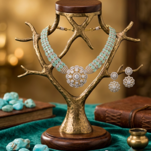 Luxury Mint Oval Gemstone Statement Necklace with Floral Medallion Pendant