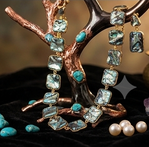 Natural Mother of Pearl Square Link Necklace & Matching Drop Earrings